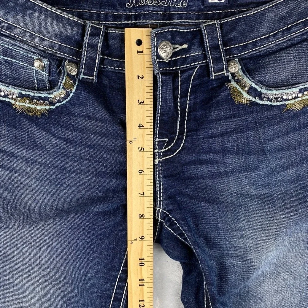 Miss Me Jeans Womens 28 Blue Signature Boot Flared Flap Pocket Dark Wash Denim - Picture 12 of 16